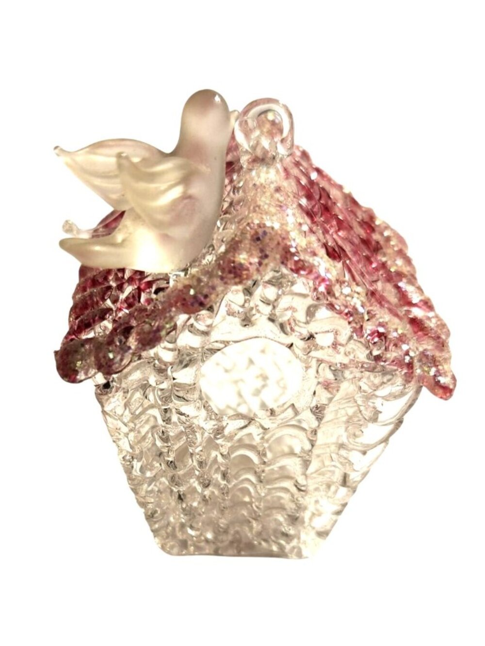 Birdhouse Ornament Spun Glass Frosted Bird 2.5 Inches spring nature pastel
